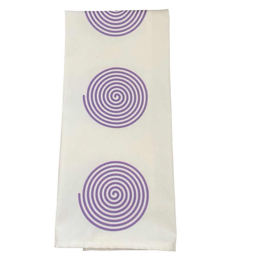White Tea Towel with Purple Spiral Design | Artist‑Made | NWT
